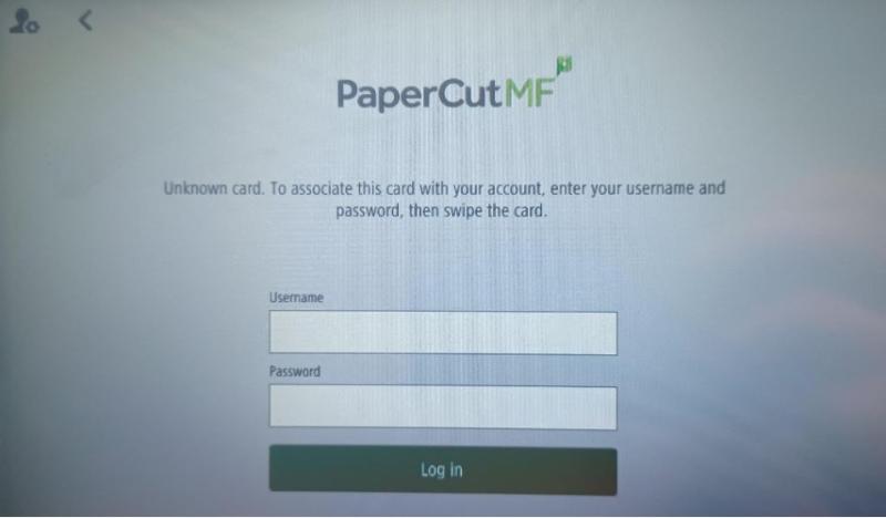 Registrationsfält för PaperCut systemet på printern