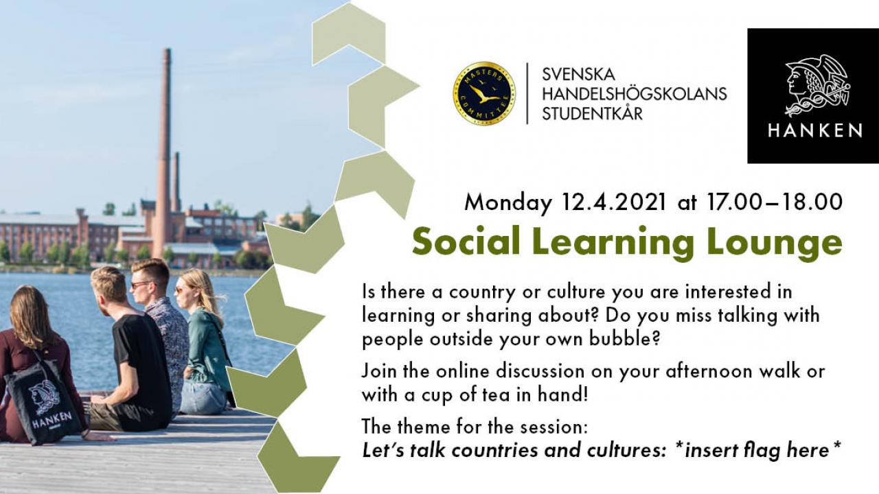 Social Learning Lounge on Monday 12.4.2021 at 17.00-18.00.