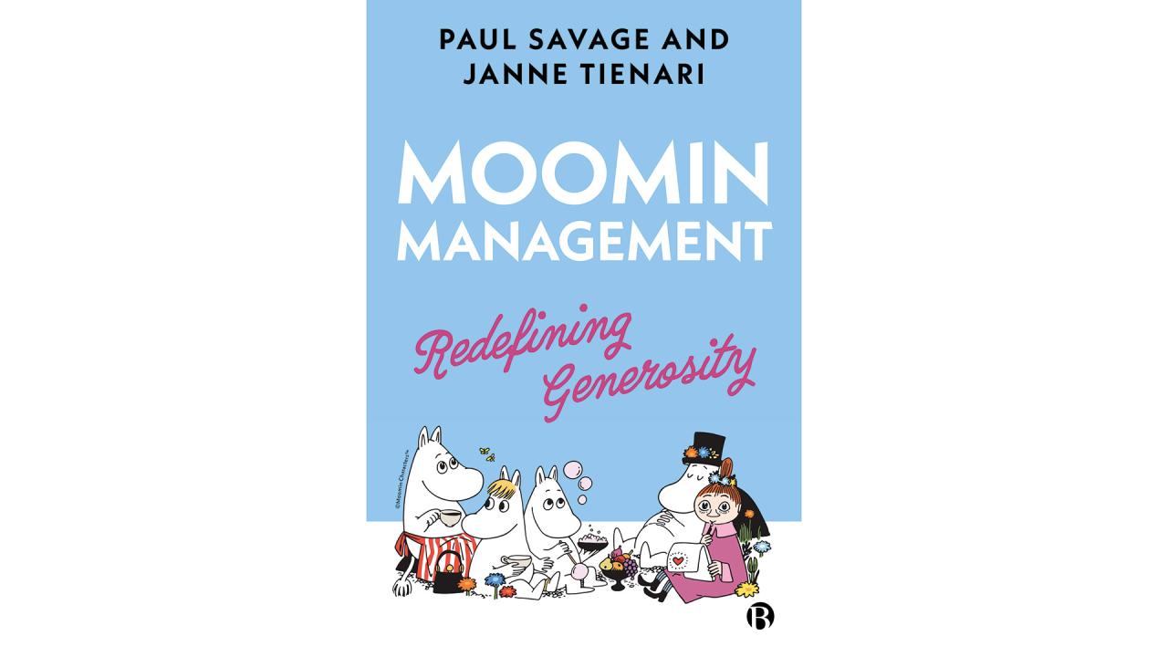 OMslaget av boken Moomin Magagement med olika figurer från Mumindalen.