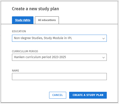 Create a new study plan Module students