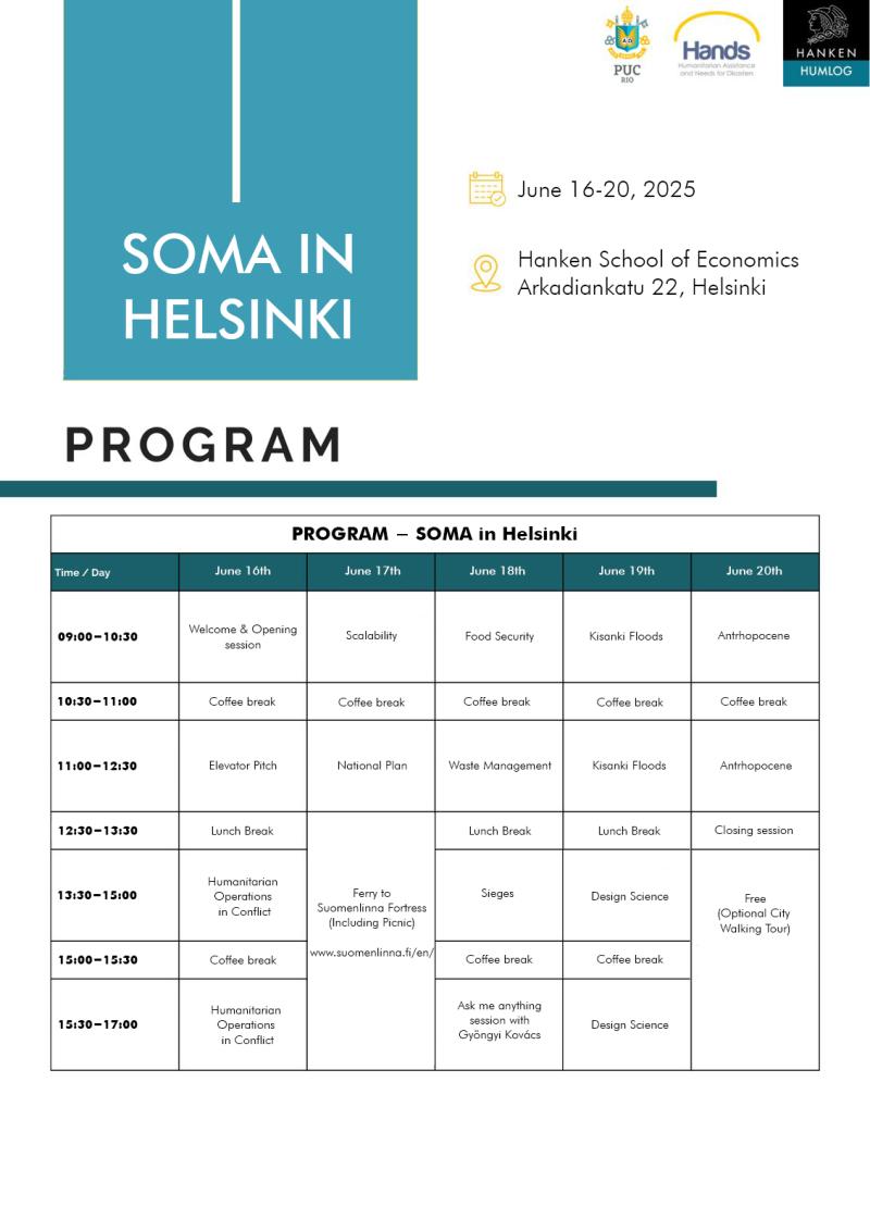 SOMA in Helsinki schedule in a table